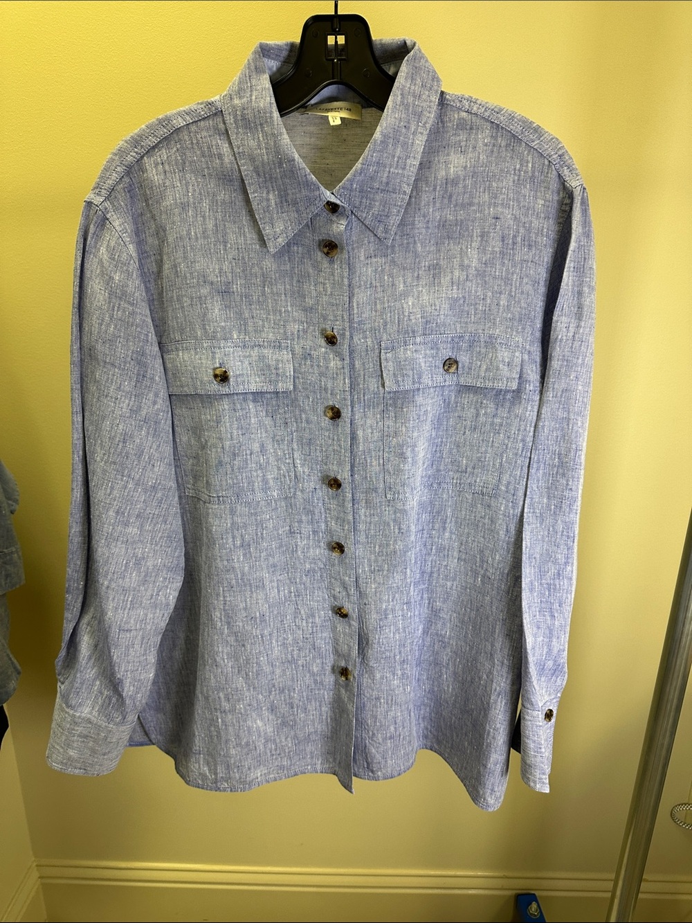 Lafayette 148 New York Heathered Light Blue Button-Down Shirt